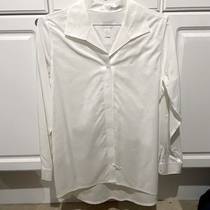 Women’s one petite collared button-down shirt white long sleeve.